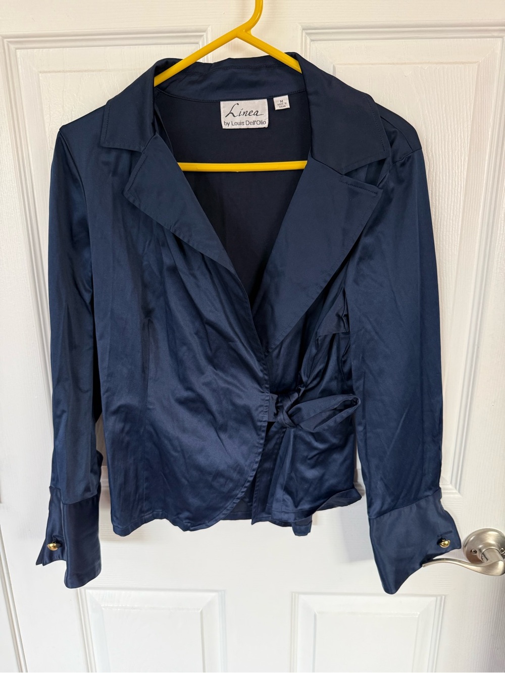 Linea by Louis Dell'Ollio Deep Navy Satin Wrap Blazer